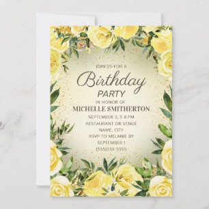 Gelber Aquarell-Blumen-Glitter-Erwachsenen-Geburts Einladung