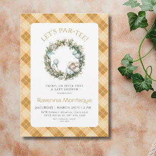 Gelber Argyle Golf Blumenkranz Babyparty Einladung