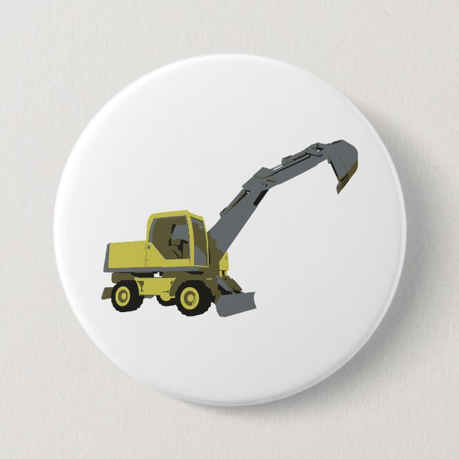 Gelber Bagger Baumaschinen Button (Vorderseite)