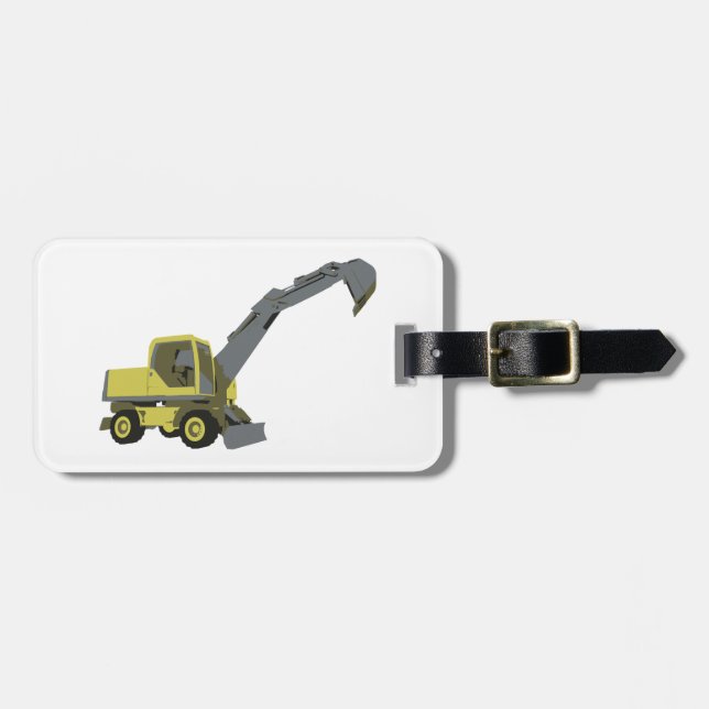 Gelber Bagger Baumaschinen Gepäckanhänger (Vorderseite horizontal)