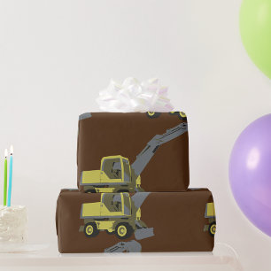 Gelber Bagger Baumaschinen Geschenkpapier