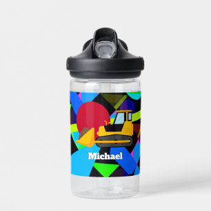 Gelber Bagger, Farbige geometrische Formen, Name Trinkflasche
