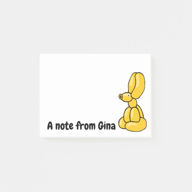 Gelber Ballon-Hasen Post-it Klebezettel (Vorderseite)