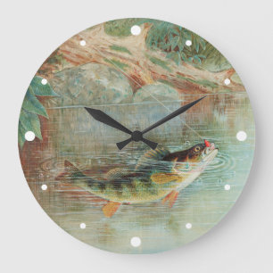 Gelber Barsch von S.A. Kilbourne, Vintage Fisch Große Wanduhr