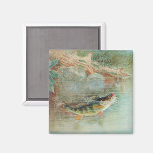 Gelber Barsch von S.A. Kilbourne, Vintage Fisch Magnet