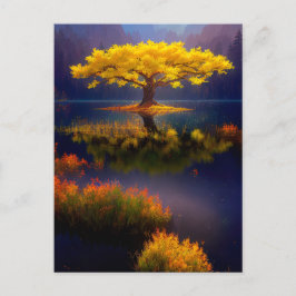 Gelber Baum mitten im See Postkarte