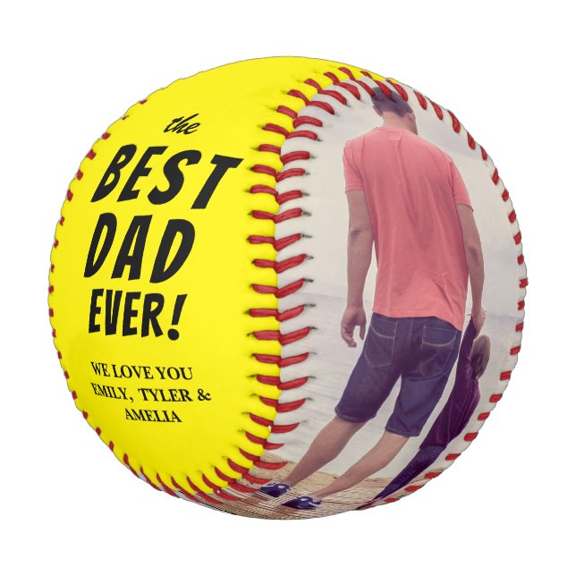 Gelber bester Vater je 2 FotoCollage Baseball (Schrägansicht)