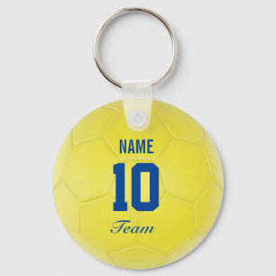 Gelber blauer Team-Fußball-Ball-personalisierter Schlüsselanhänger