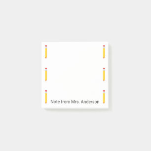 Gelber Bleistift-Internatsschüler personifizieren Post-it Klebezettel