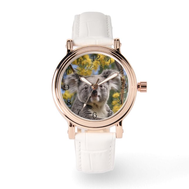gelber, blühender Wattbaum mit Koala, Armbanduhr (Vorderseite)
