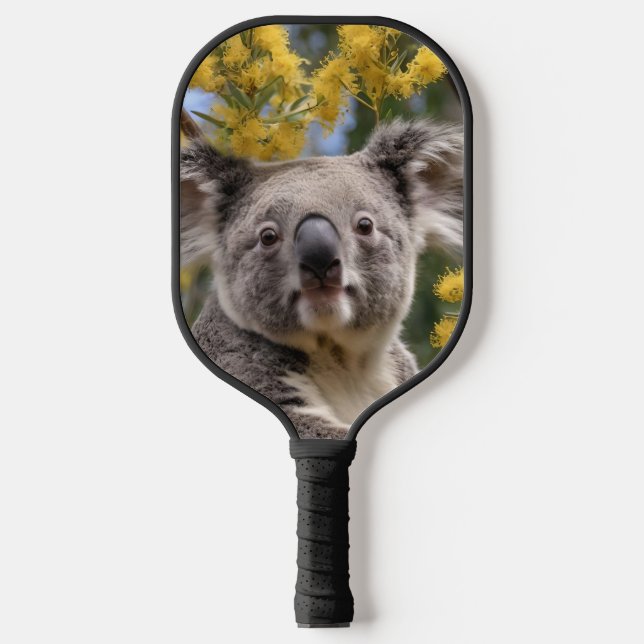 gelber, blühender Wattbaum mit Koala, Pickleball Schläger (Vorderseite)