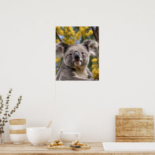 gelber, blühender Wattbaum mit Koala, Poster