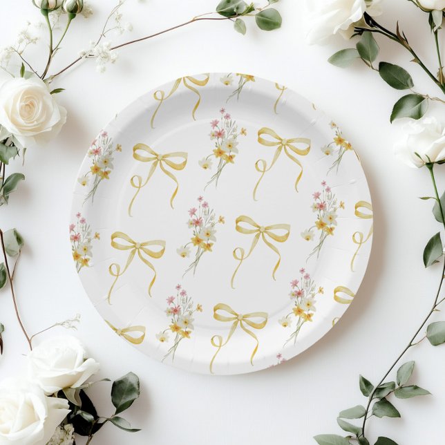 Gelber Bogen Sommer Wildblumen Baby Shower Pappteller (Von Creator hochgeladen)
