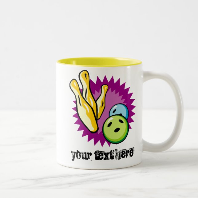 Gelber Bowlings-Ball; Buttone Zweifarbige Tasse (Rechts)