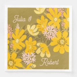 Gelber Butterblume rosa grüne florale romantische Serviette