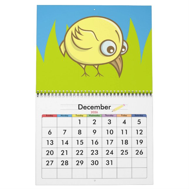 Gelber Cartoon Kalender (Dez 2026)