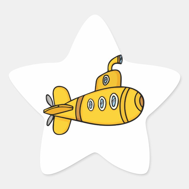 Gelber Cartoon U-Boot Stern-Aufkleber (Vorderseite)