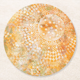 Gelber Doily Monoprint Entwurf Runder Pappuntersetzer
