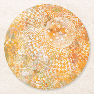 Gelber Doily Monoprint Entwurf Runder Pappuntersetzer