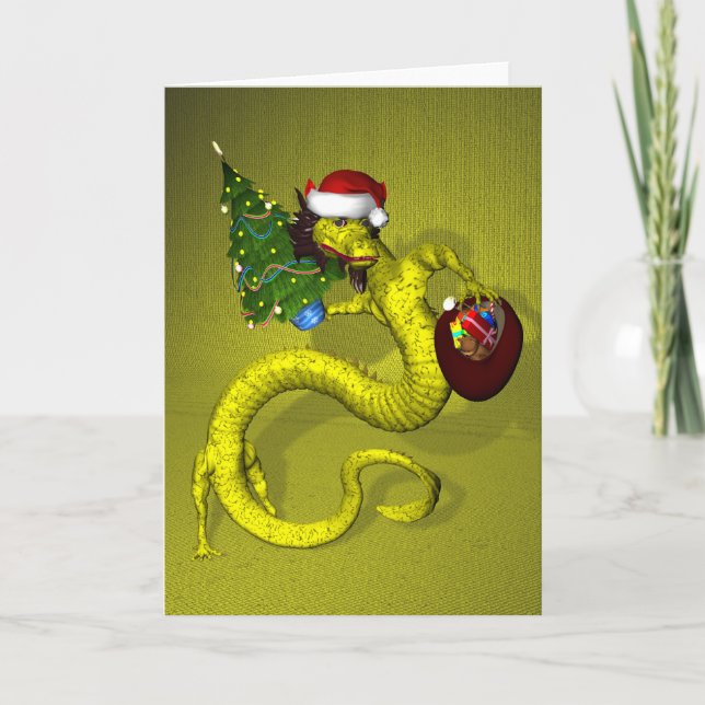 Gelber Drache Feiertagskarte (Vorderseite)