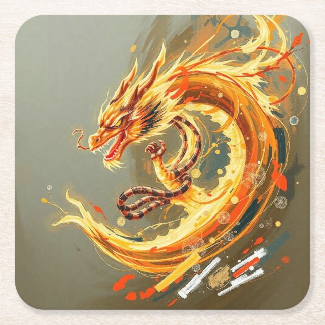 Gelber Drache Rechteckiger Pappuntersetzer (Vorderseite)