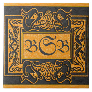 "Gelber Dragons-Atem" 3 Initial Monogramm Tile Fliese