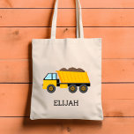 Gelber Dump Truck Kids Personalisierte Konstruktio Tragetasche<br><div class="desc">Die Totentasche dieses Kindes zeigt eine Abbildung eines gelben Müllwagens. Personalisieren Sie es mit dem Namen Ihres Kindes in schwarzen Buchstaben. Macht eine tolle Buchtasche!</div>