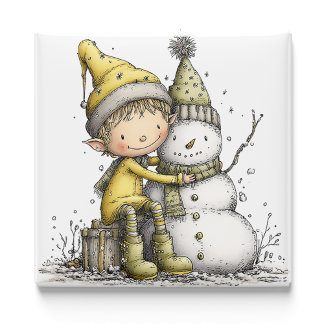 Gelber Elf Schneemann Weihnachtsmagnet Magnet