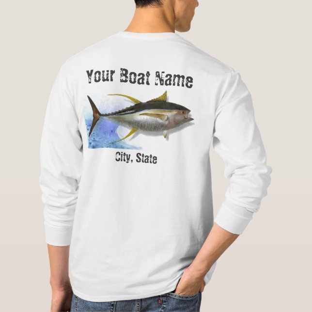 Gelber Flosse Thunfisch-kundenspezifisches T-Shirt (Rückseite)