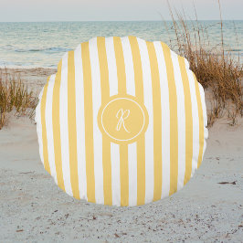 Gelber französischer Strandstreifen, Personalisier Rundes Kissen