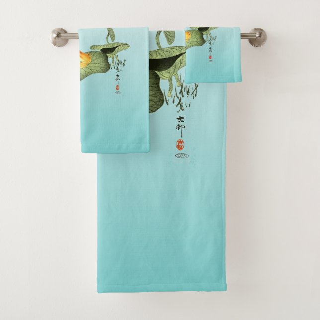 Gelber Frosch auf Lotus Leaf Badhandtuch Set (Insitu)