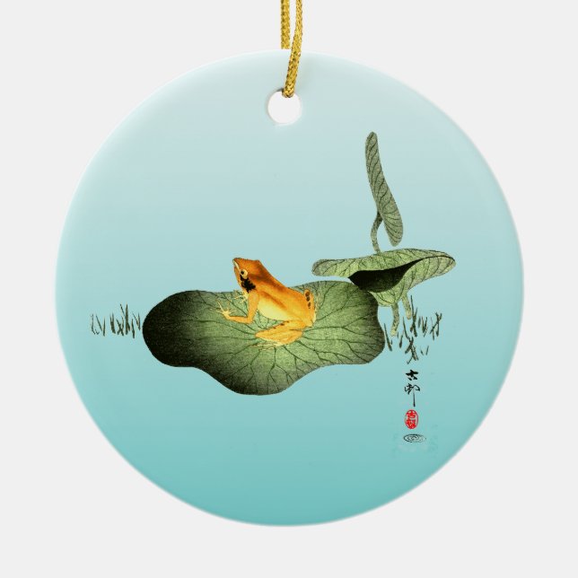 Gelber Frosch auf Lotus Leaf Keramik Ornament (Vorne)