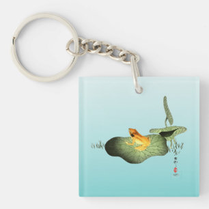 Gelber Frosch auf Lotus Leaf Schlüsselanhänger