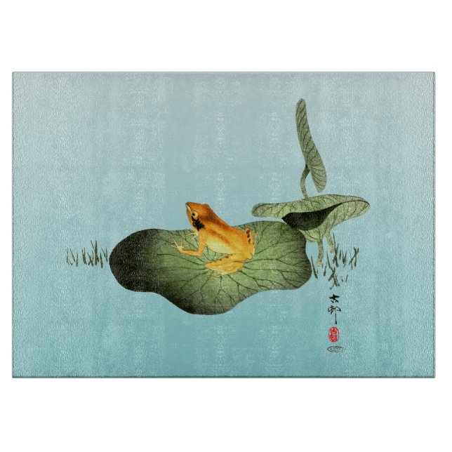 Gelber Frosch auf Lotus Leaf Schneidebrett (Vorderseite)