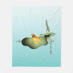 Gelber Frosch auf Lotusblatt Fleecedecke