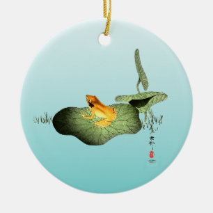 Gelber Frosch auf Lotusblatt  Keramik Ornament