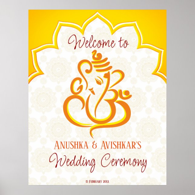 Gelber Ganesha mit Mandala Hintergrund Hindu Poster (Vorne)