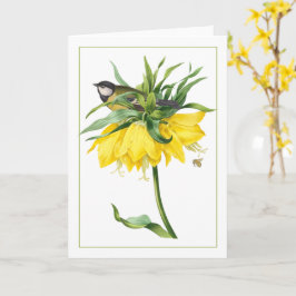 Gelber Garten-Bird auf einem Stem aus gelben Blume Karte