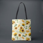 Gelber Garten Sonnenblumen Honey Bees Tote Beutel Tasche<br><div class="desc">Tote Tasche mit einem Druck von bemalten Garten Sonnenblumen und Honigbienen,  gelb und grün Farben.</div>