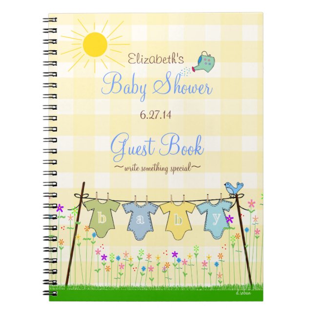 Gelber Gingham-entzückendes Babyparty-Gast-Buch | Notizblock (Vorderseite)