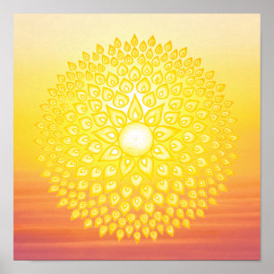 Gelber glänzender Sun-Mandala-Sonnenuntergang Poster