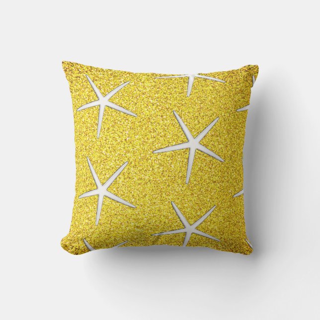 Gelber Glitzer Gold Sparkle Starfish Muster Niedli Kissen (Vorderseite)