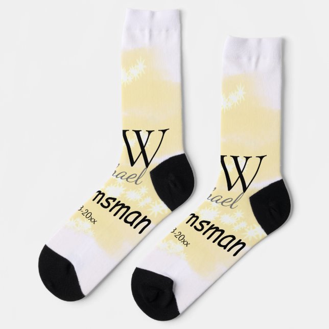 Gelber Glitzer Ihren Namen Trauzeuge Geschenkgutsc Socken (Linkes Detail)