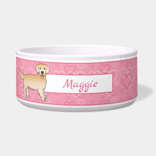 Gelber Golden Retriever Hund auf rosa Herzen und N Napf