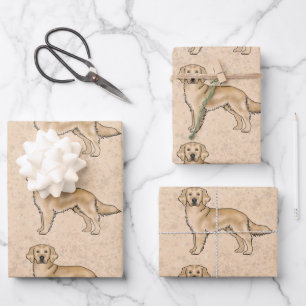 Gelber Golden Retriever Süßes Cartoon-Hund-Muster Geschenkpapier Set