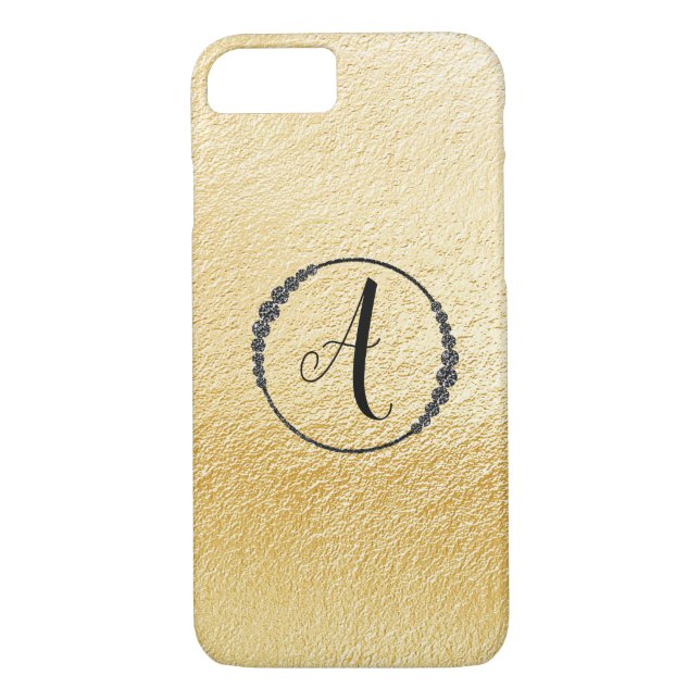 *~* Gelber Goldfolie Schwarzer Diamantrahmen Monog Case-Mate iPhone Hülle (Rückseite)