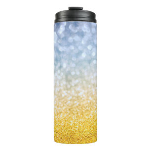 Gelber, goldgelber und blauer Hintergrund. Festlic Thermosbecher