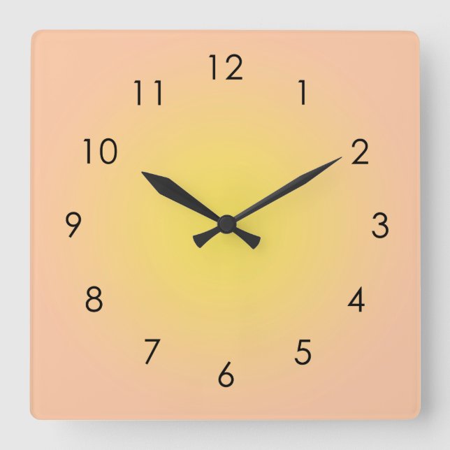Gelber Gradient Ombre Aura Quadratische Wanduhr (Vorderseite)