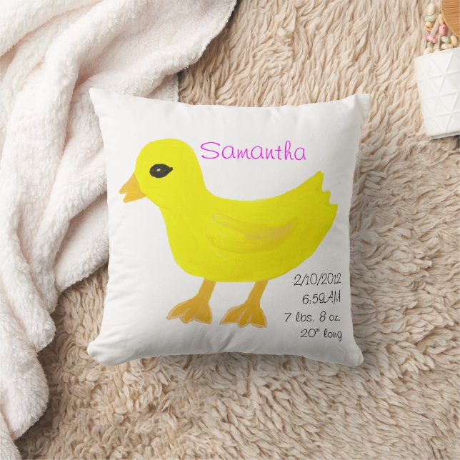 Gelber Gummi Ducky Geburtsdetails Rosa Kissen (Decke)