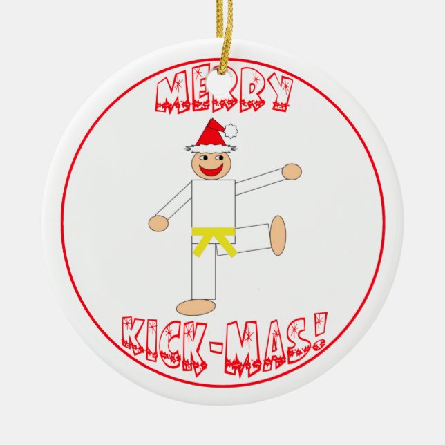 Gelber Gurt Kampfkunst-fröhlicher TrittMas Keramik Ornament (Vorne)